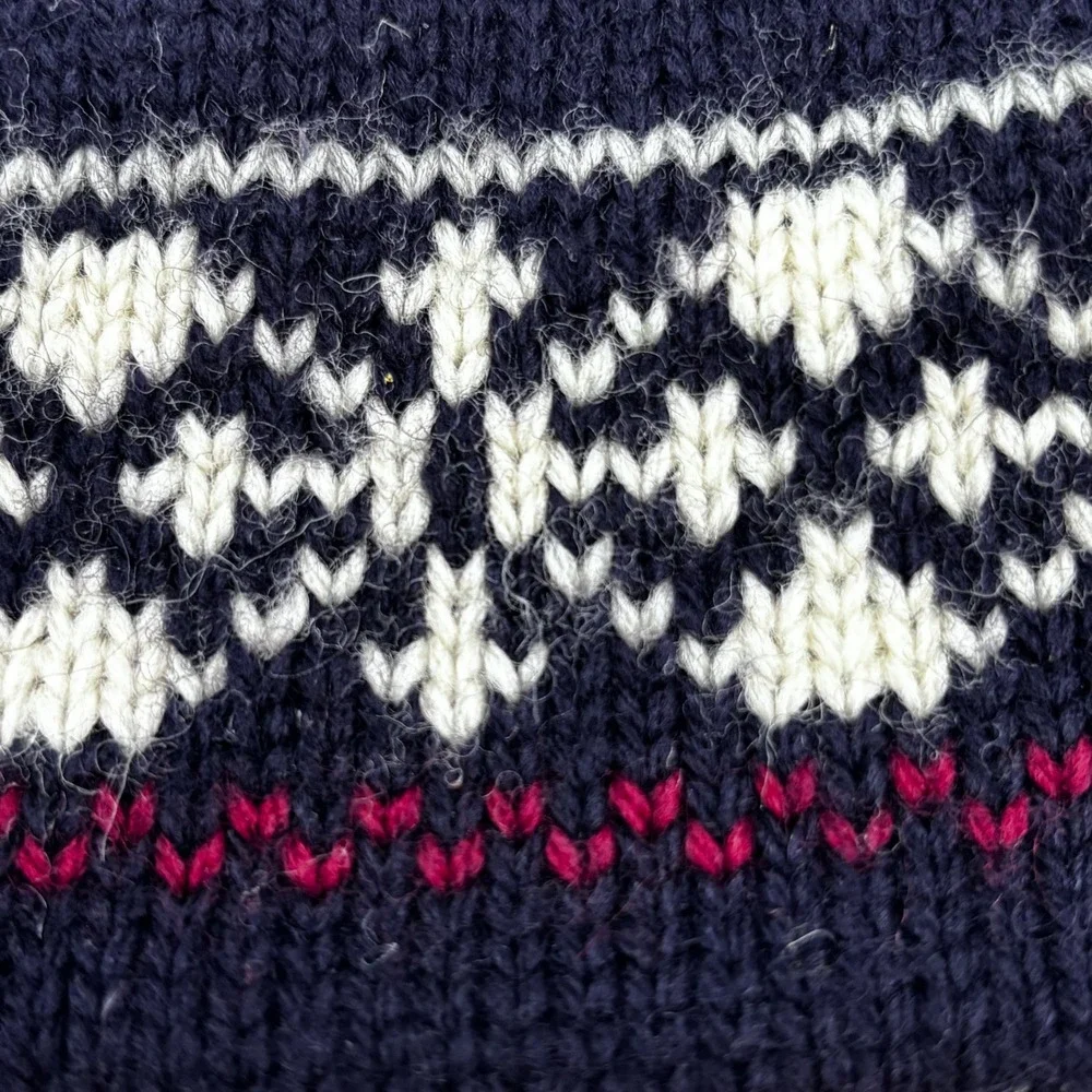 Eddie Bauer Vintage Wool Fair Isle Headband Navy Blue Fleece Lined Made in‎ USA